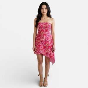 Etiquette Elegant Pink Asymmetrical Strapless Dress